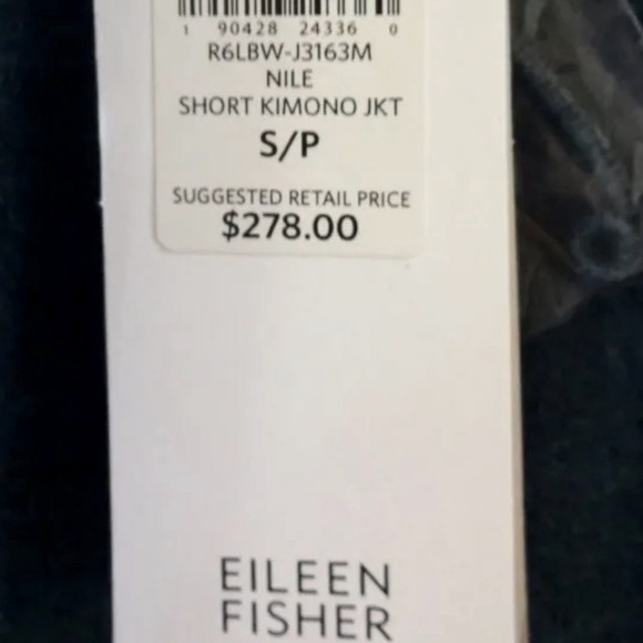 $278 Eileen Fisher Boiled Wool Kimono Sweater Small 6 8 + Pin Oversized Nile NWT - Picture 11 of 16